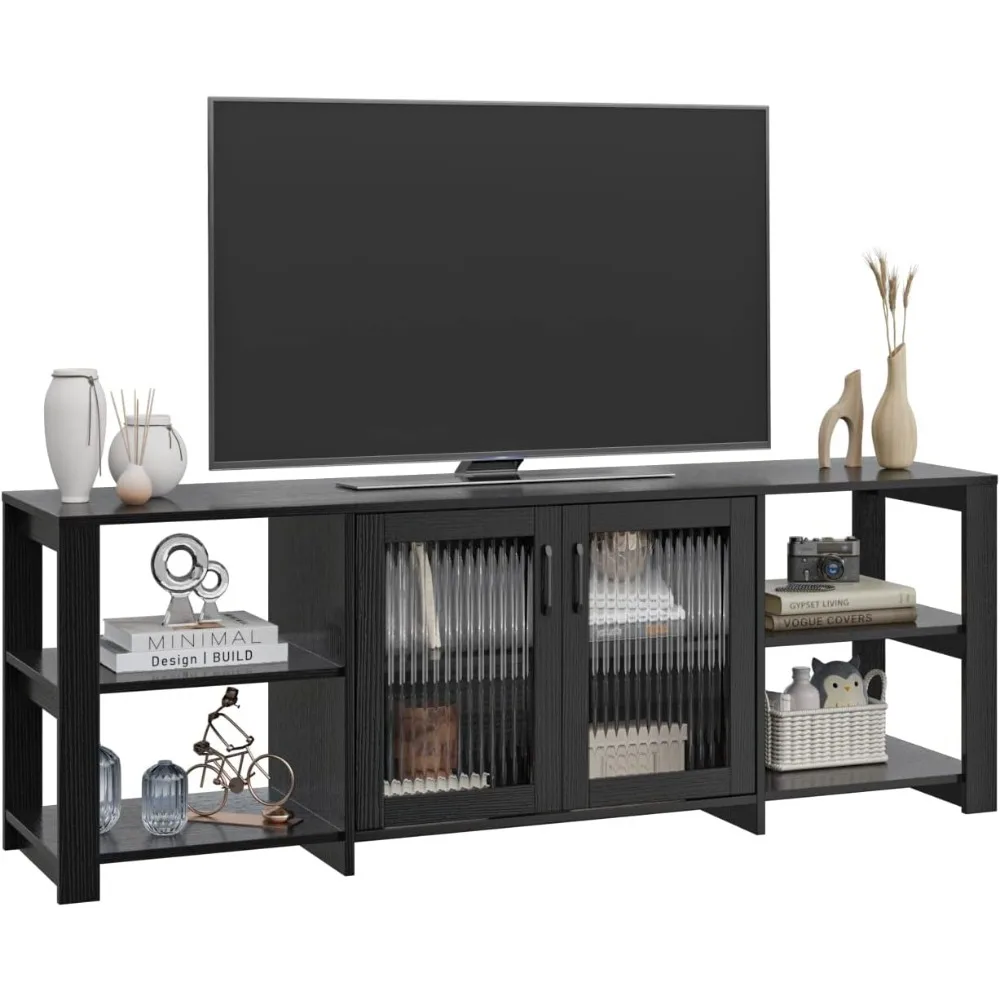 TV Stand for 70 Inch TVs, TVs Storage Cabinets Media Console with 2 Doors and Open Shelves, TV Stand