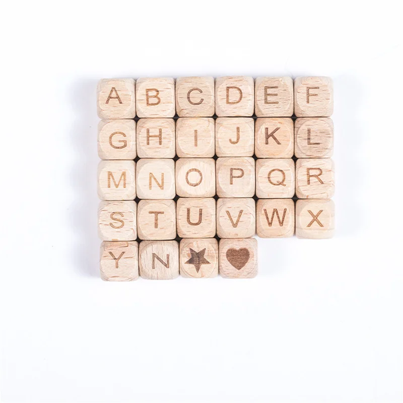 5pcs/bag 12mm Alphabet Natural Beech Wood Square Letter Beads For DIY Gift Customized Jewelry Making Beaded Materials