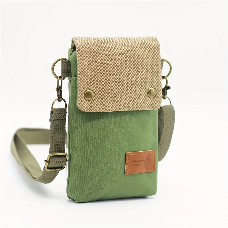 Retro Canvas Mobile Phone Bag Large Capacity Crossbody Bag with Card Holder Wallet Strap Purse Mini Vintage Cellphone Pouch