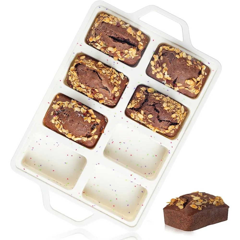 

8-Cavity Silicone Mini Loaf Pan, Non-Stick, for Bread & Brownies