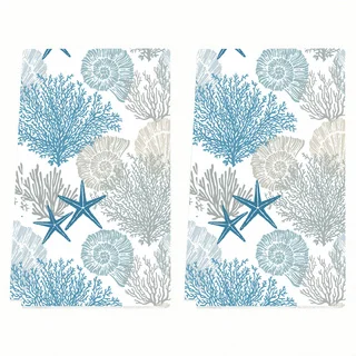 2-Pack Starfish Coral Kitchen Towels, Dish Towels, Hand Towels, Holiday Decorative Hand Towels, Soft Absorbent Drying Cloth, Kitchen Decoration, Table Decoration, Kitchen Supplies, Home Decor