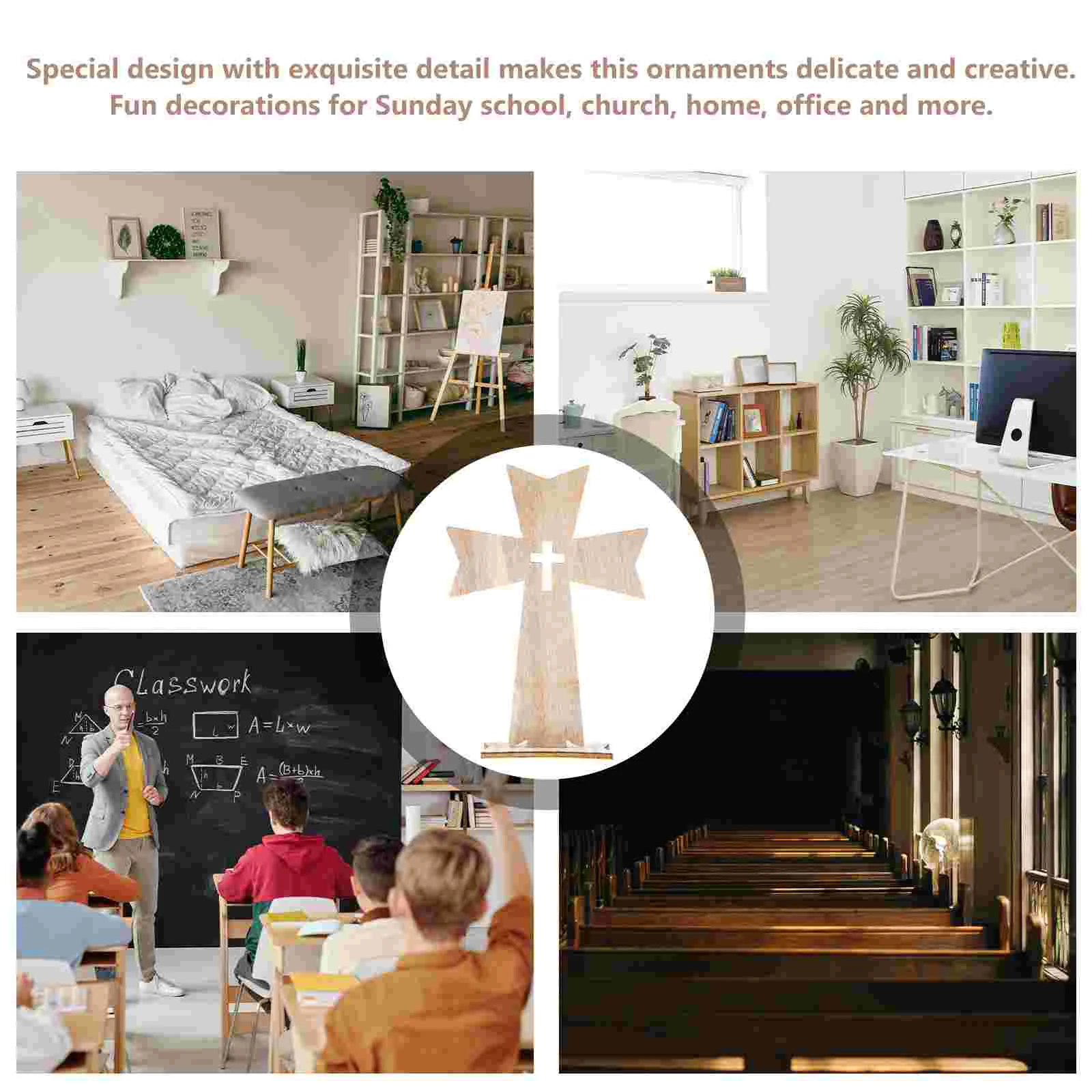 20 Pcs Wooden Crafts Holiday Decorations Child Home Work Desk Rustic Standing Table Cross Ornament