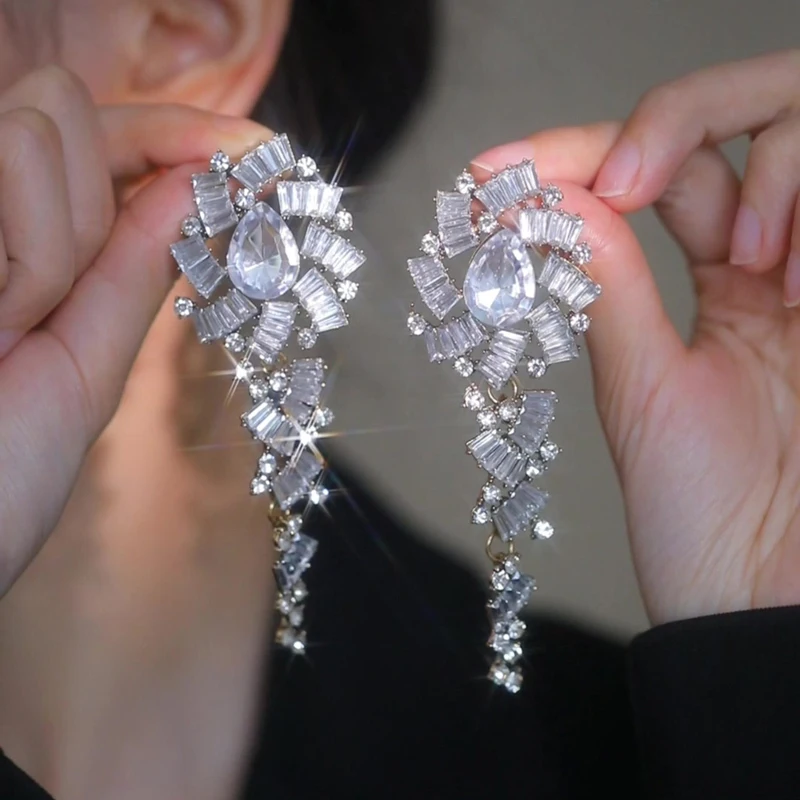

Premium sense exaggerated atmosphere zircon crystal earrings women's personality fringed earrings