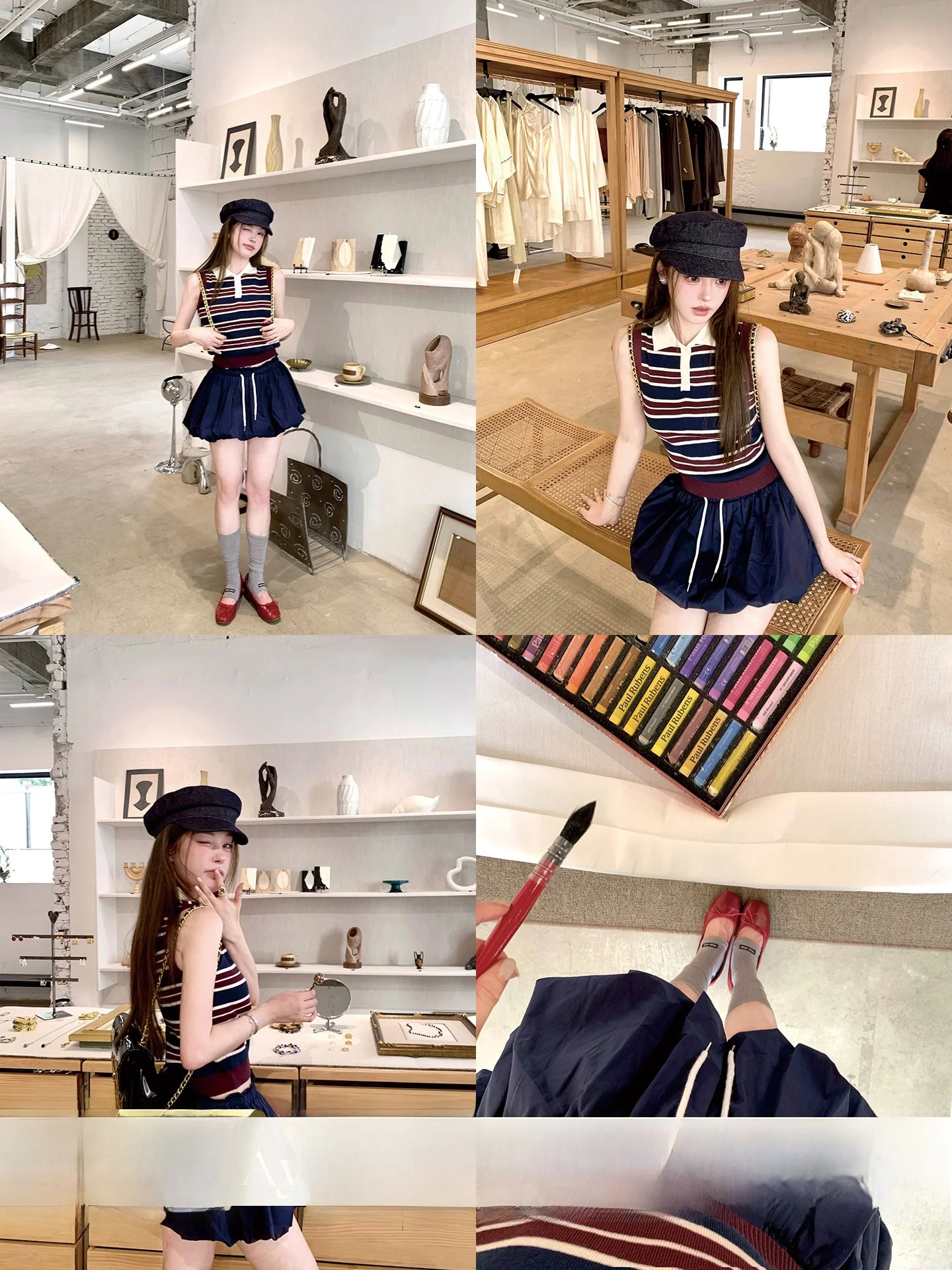 

Retro High Waist Neck Vest And Skirt Set Women's Fashion Ensemble Short Sleeve Two-Piece Suit Chinese Brand Summer Outfit