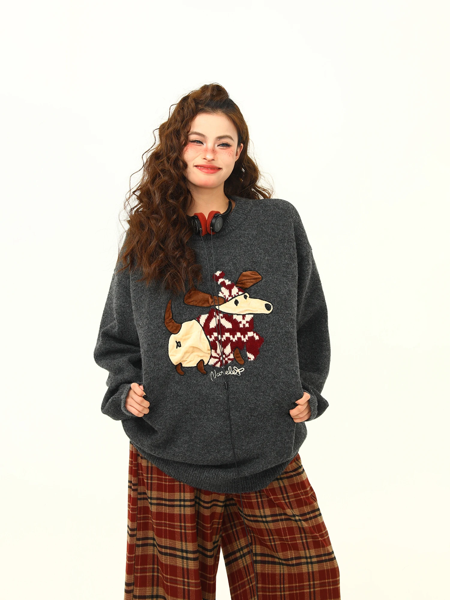 

Wild Deer Cisas Sweater Women's Loose Lazy Knitted Winter Faion Street Sle round Ne Long Sve Autumn Winter Top