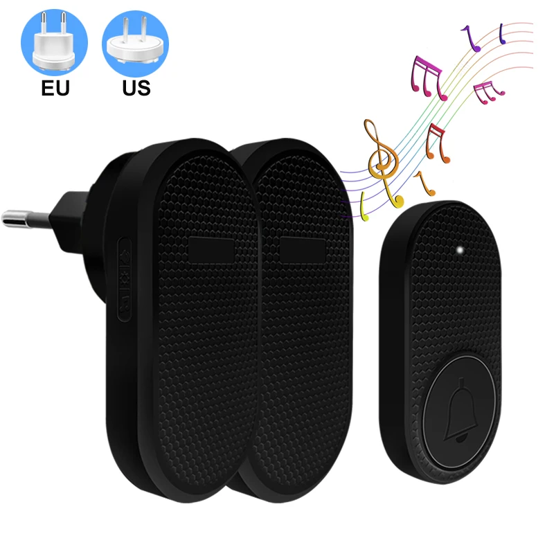 Timbre inalámbrico timbre de puerta de bienvenida inteligente 32 canciones receptor timbre invitados Ding Dong recordatorio de alarma de seguridad para el hogar enchufe de EE. UU. UE