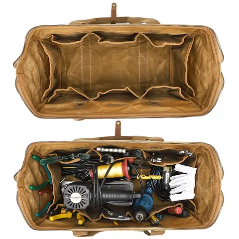 Kraftig vaxad kanvasverktygsväska med flera fickor, bärbar handverktygsförvaring, stor kapacitet, allsidig arbetsväska 8 best sales vaxväska i canvas - №8
