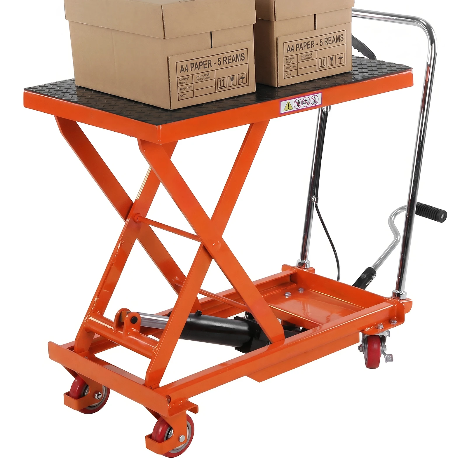 

Hydraulic Table Cart 330 LBS Capacity Hydraulic Lift Cart with Non-Slip Pad & 4 Wheels for Material Handling and Transportation