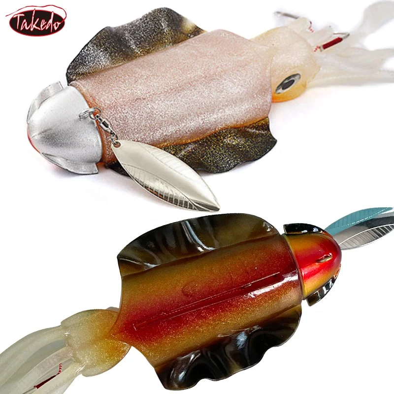 TAKEDO 26CM 285G Luminous UV Squid Jig Fishing Lure Trolling Bait With Spinner Spoon Soft Bait Octopus Fishing Lures with Hooks