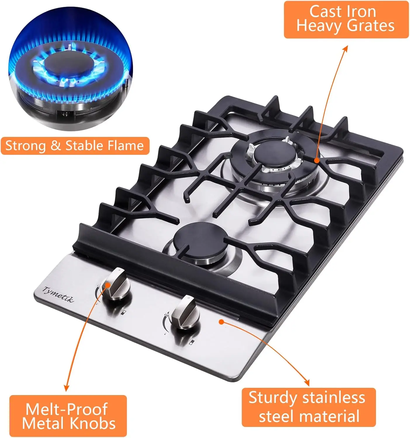 Burners Gas Stovetop Built-in Stainless Steel Gas Stove Dual Fuel LPG/NG Convertible Gas Hob for RVs, Apartments, Outdoor