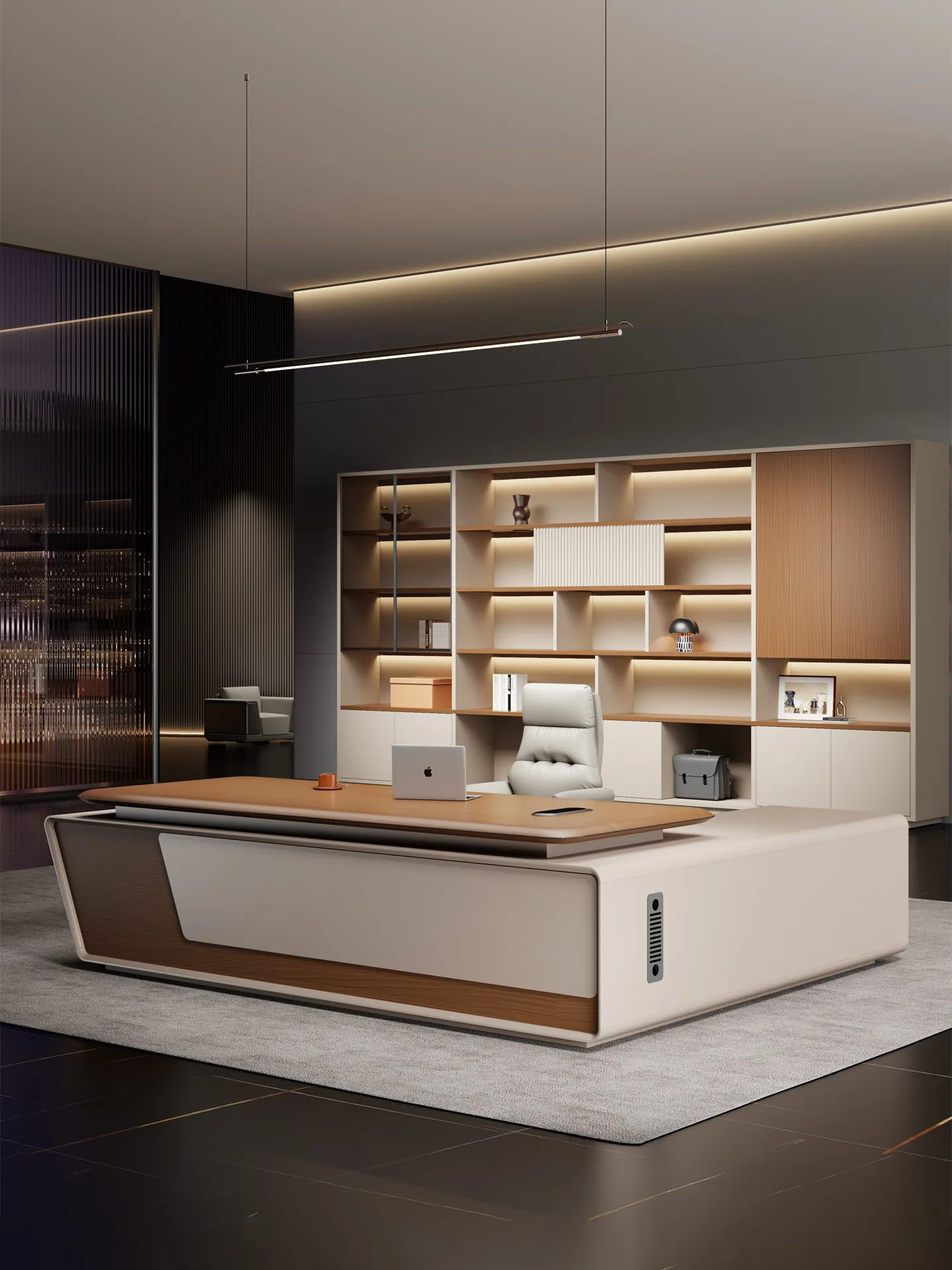 

*High-end Modern Minimalism L-shaped Desk and Chair Combination with Anti-knock Filing Cabinet for President's Office Fashion