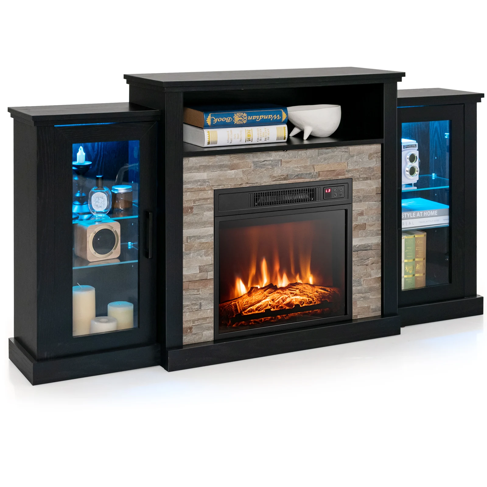 Fireplace TV Stand w/ Led Lights & 18