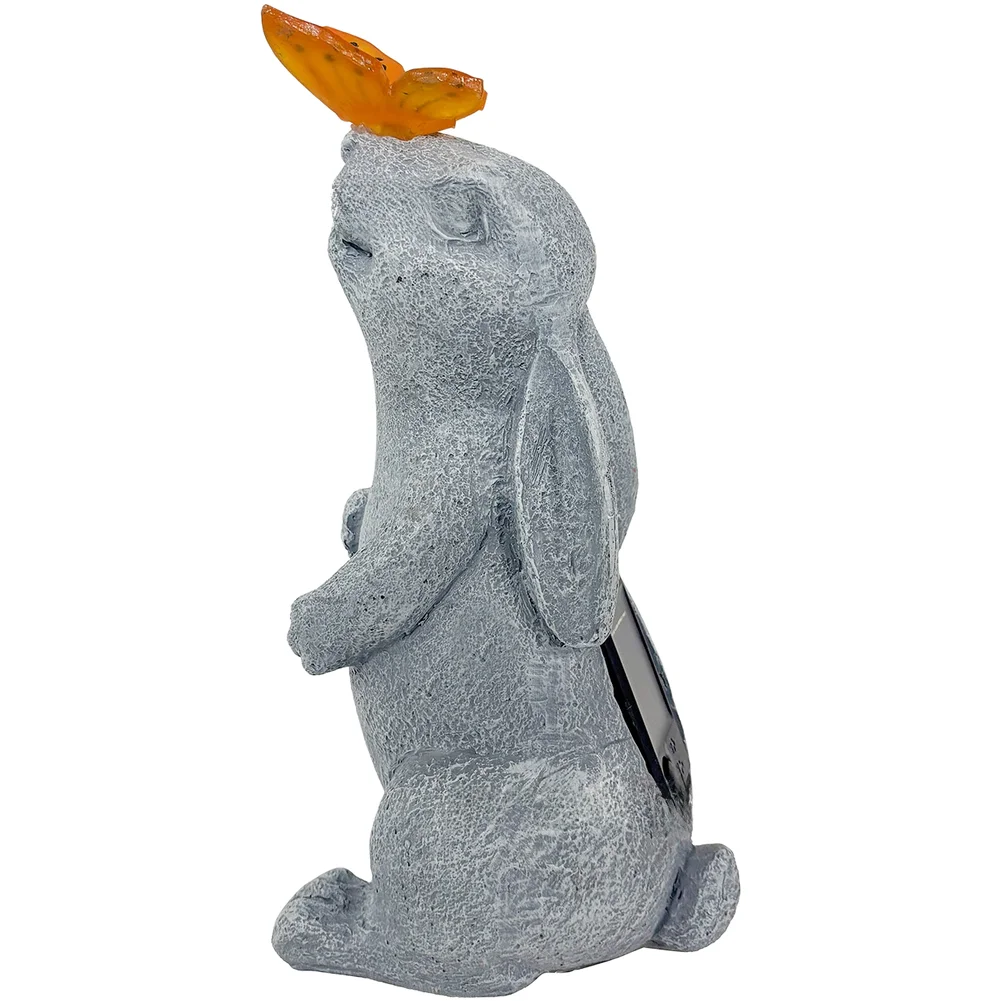 Resin Art Grey Rabbit Solar Garden Lamp LED Warm Lighting Automatic Dusk Sensor for Yard Patio Pathway Outdoor Decor IP44