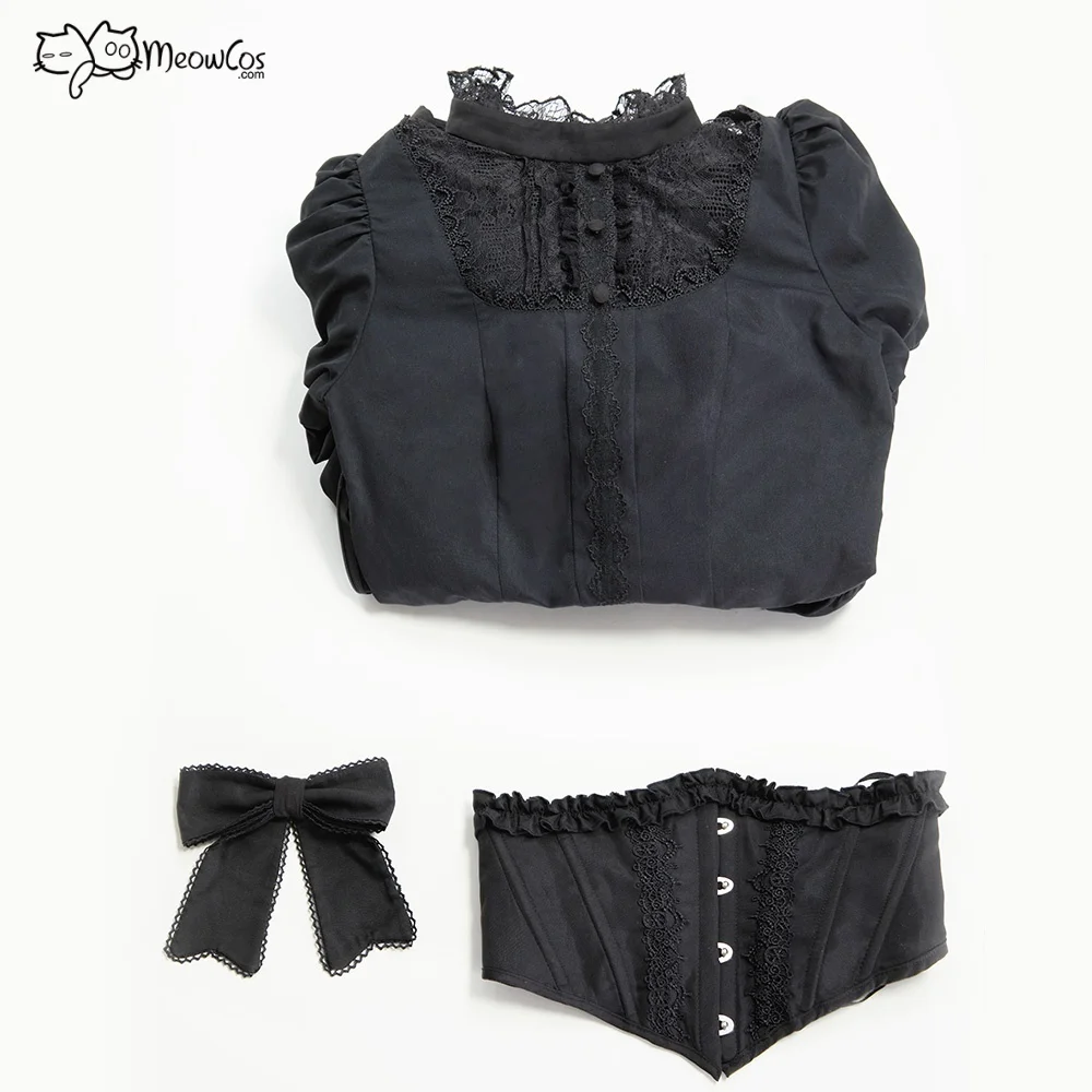 US Stock MEOWCOS Victorian Gothic Halloween Black Dress Vintage Court Style Multi Layered Dress with Corset Cosplay Costume view 6