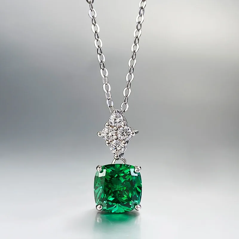 

Apaison 8*8 mm Emerald Pendants For Women 100% 925 Sterling Silver Necklace Female Anniversary High Carbon Diamond Jewelry