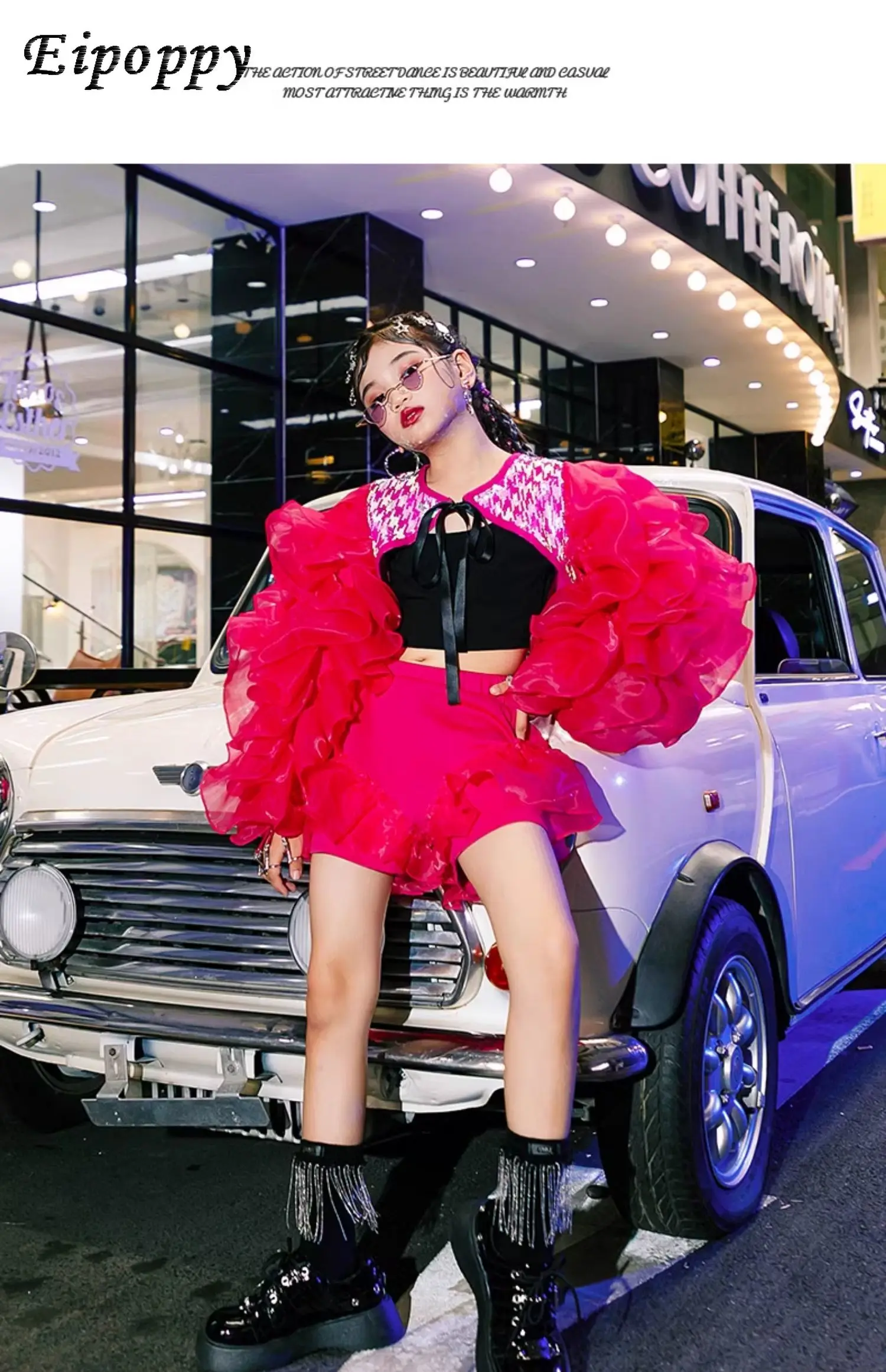 زي عرض المنصة للأطفال ، بدلة رقص جاز مطرزة للبنات ، ملابس رائجة رائعة للبنات ، خريف