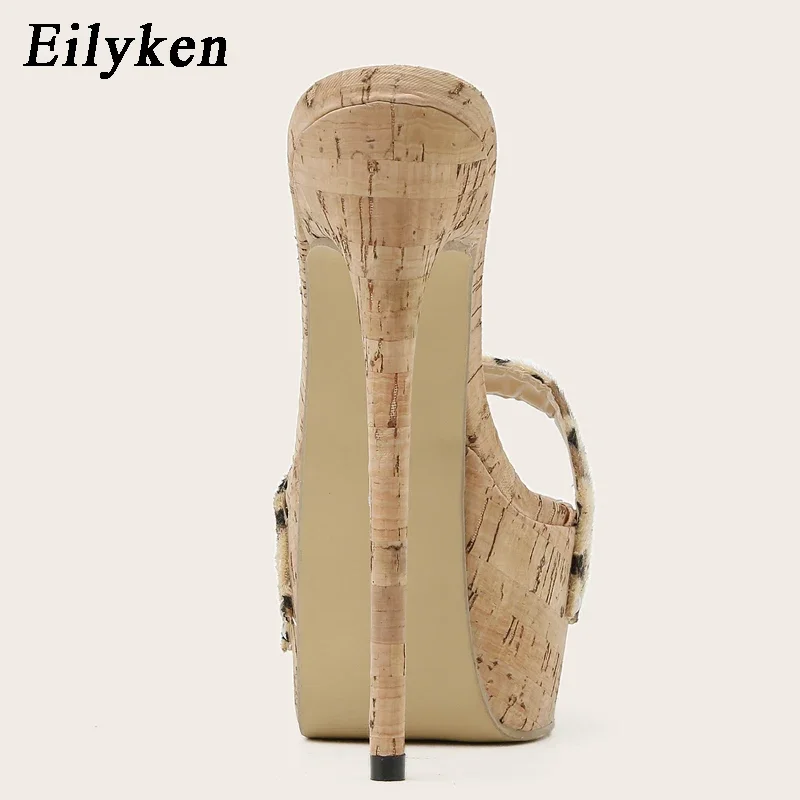 Eilyken Sexy Stiletto High Heels Women Slippers Fashion Platform Leopard Print Open Toe Club Stripper Party Female Pumps