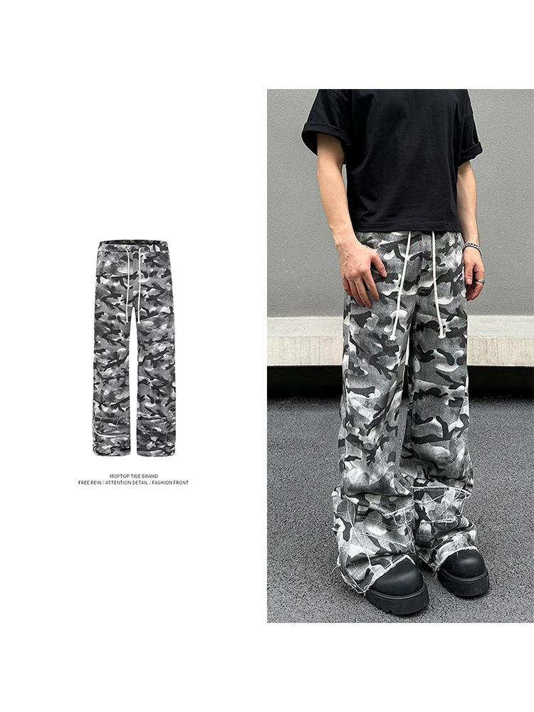 

Мужские рабочие брюки в американском ретро-стиле хип-хоп, белые камуфляжные, с множеством карманов, прямые, широкие, повседневные джинсы