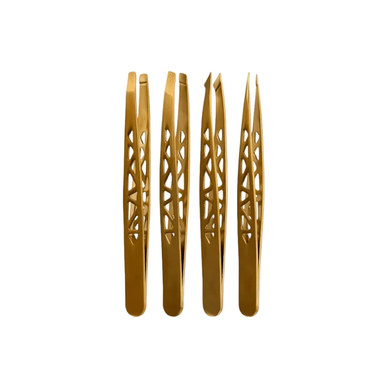 4Pcs Hollow Golden Eyebrow Tweezers Set, High Precision Stainless Steel Tweezers for Eyebrow Shaping & Facial Hair Removal