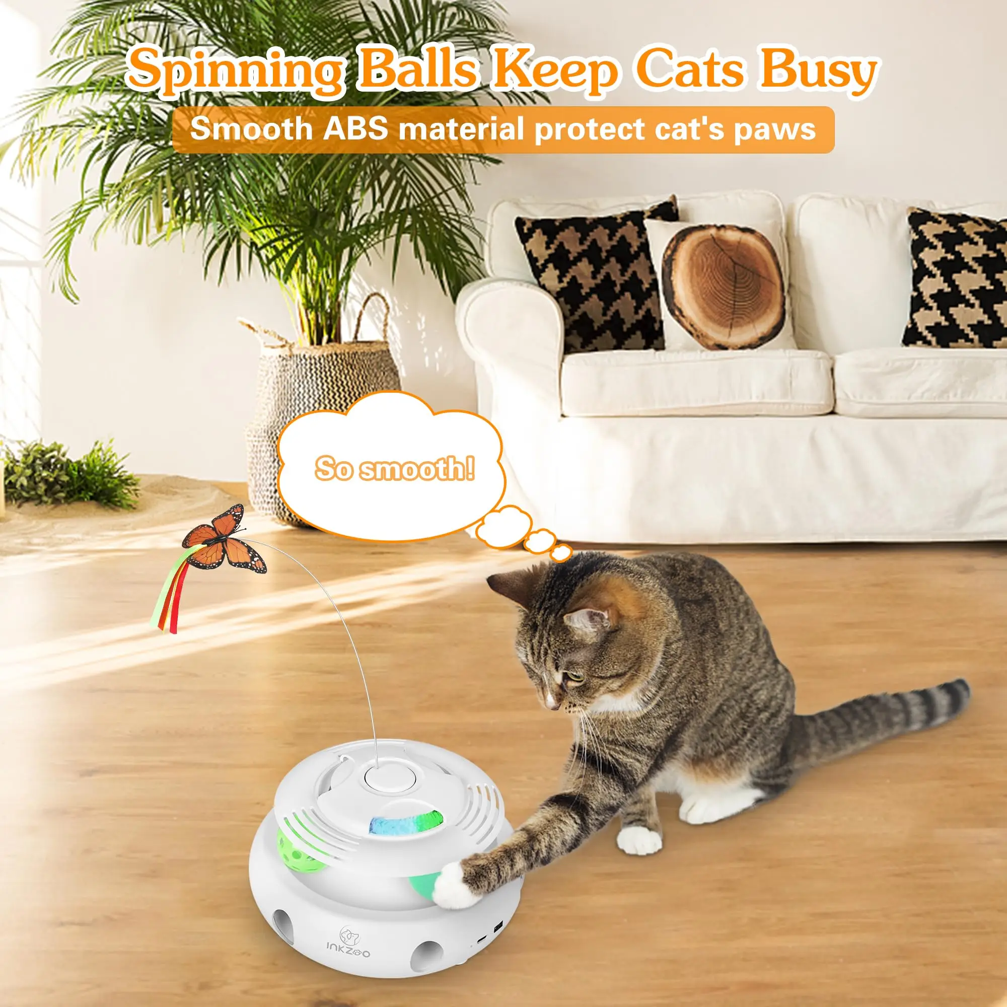 4-in-1 Interactive Cat Toys for Indoor , Automatic 6 Holes Mice Whack-A-Mole, Fluttering Butterfly, Track Balls,USB Rechargeable