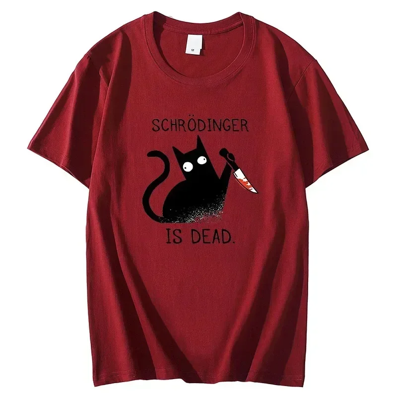 Schrodinger Is Dead Black Cat Fashion Soft T-Shirt Man High Quality T-Shirts Oversized T Shirts Cotton Short Sleeve Street Tops