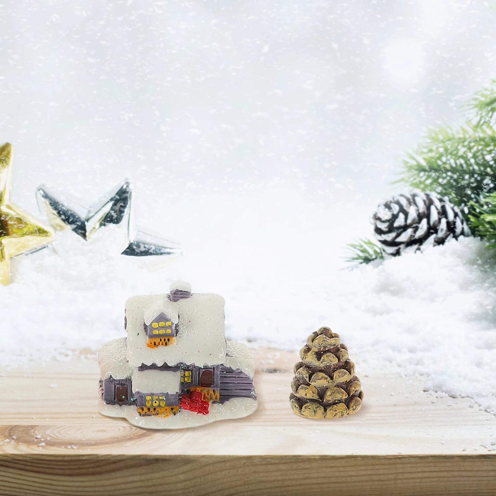 

1 set 1 Set Christmas Tree Decor Resin Miniature Xmas Micro Landscape House Ornament For Holiday Crafts Village Sets