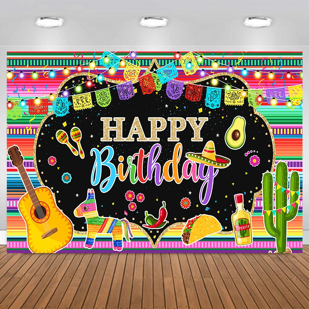 

Mexico Happy Birthday Party Backdrop Music Cactus Baby Shower Photo Background Newborn Cake Smash Portrait Studio Photocall Prop