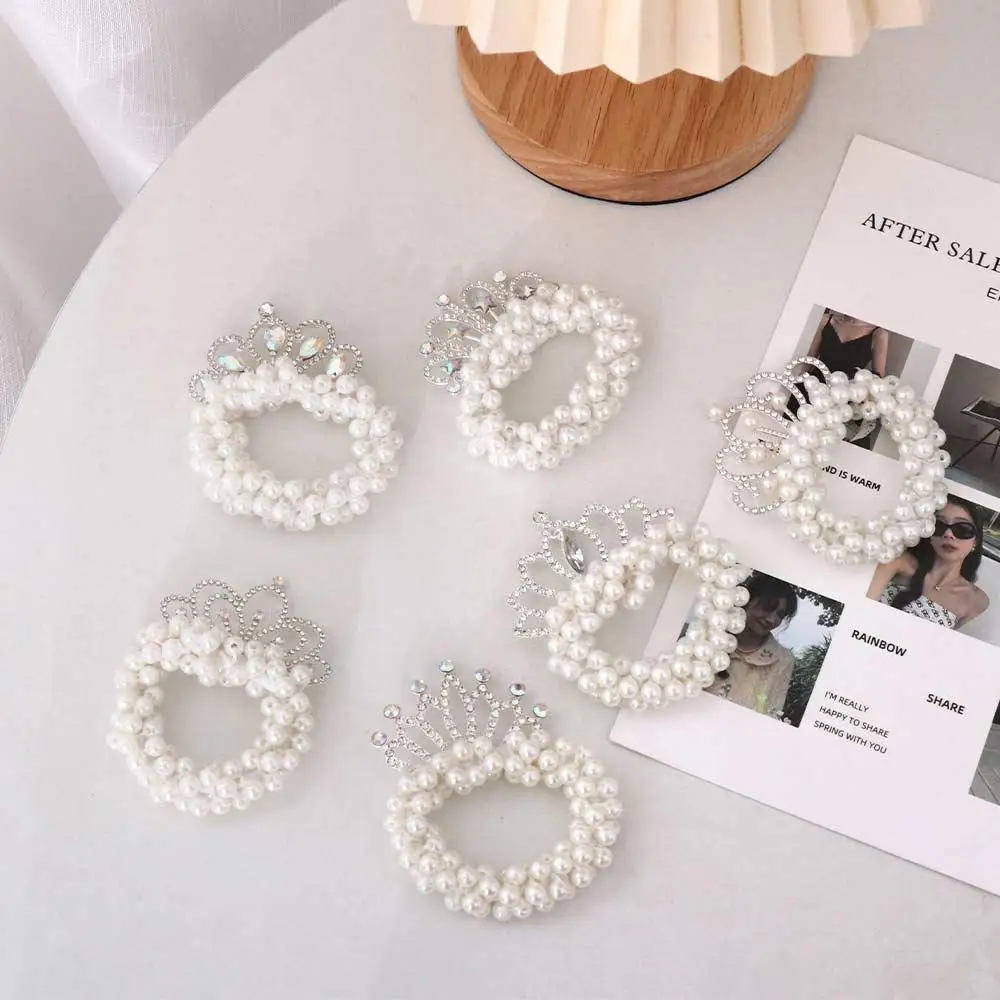 Luxury Lovley Princess Rhinestone Sweet Elegant Korean Style Hair Rope Children's Headdress Crown Hair Rope Pearl