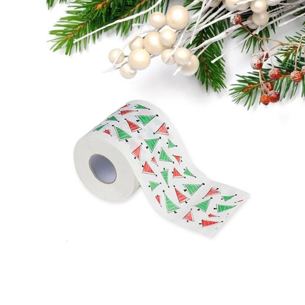 

Xmas Tissue Roll Christmas Tree Pattern Santa Claus Printed Holiday Toilet Paper for Cafe Restaurant Home Use Gift
