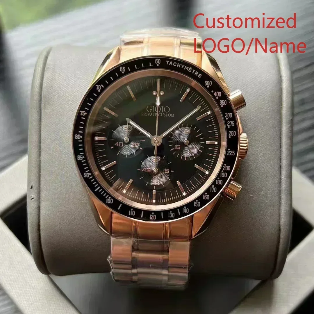 A88 Store Zegarek Męski Kwarcowy Chronograf Sportowy w Kolorze Różowego Złota i Zielonym, Mechanizm VK63, Stal Nierdzewna, Skórzany Pasek, Model 2023, Personalizowany