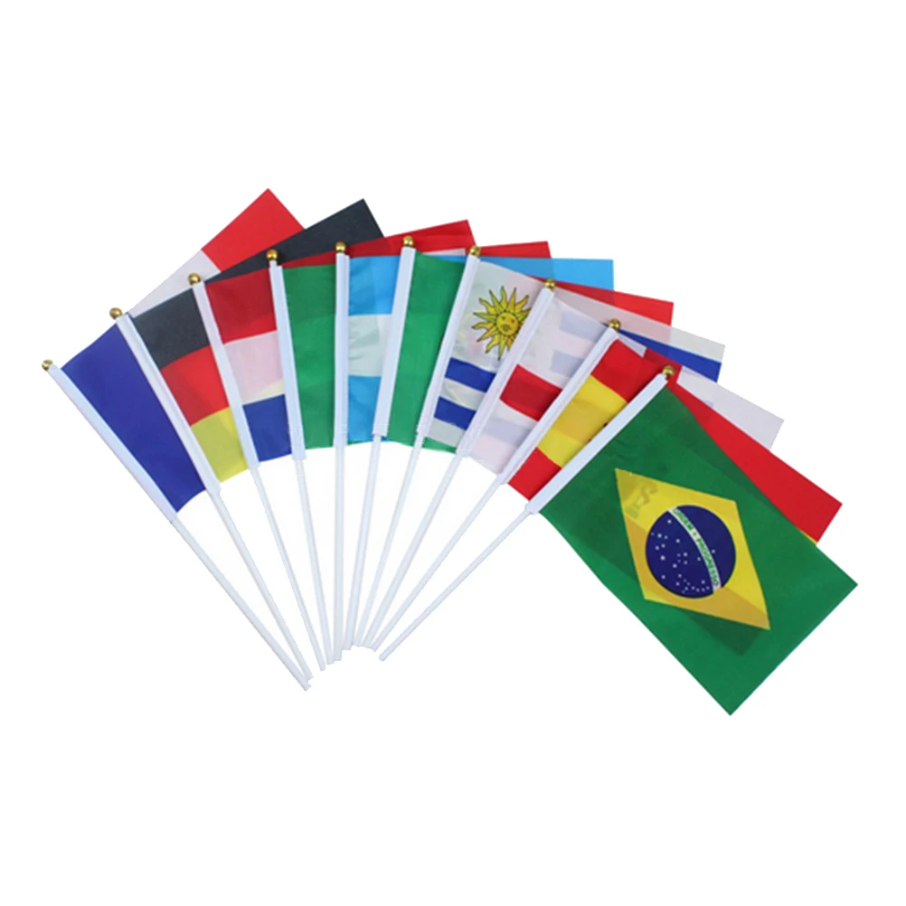 50pcs Handheld Mini National Flags On Stick Polyester Plastic Sticks Portable Lightweight Cheer Fan Party Garden