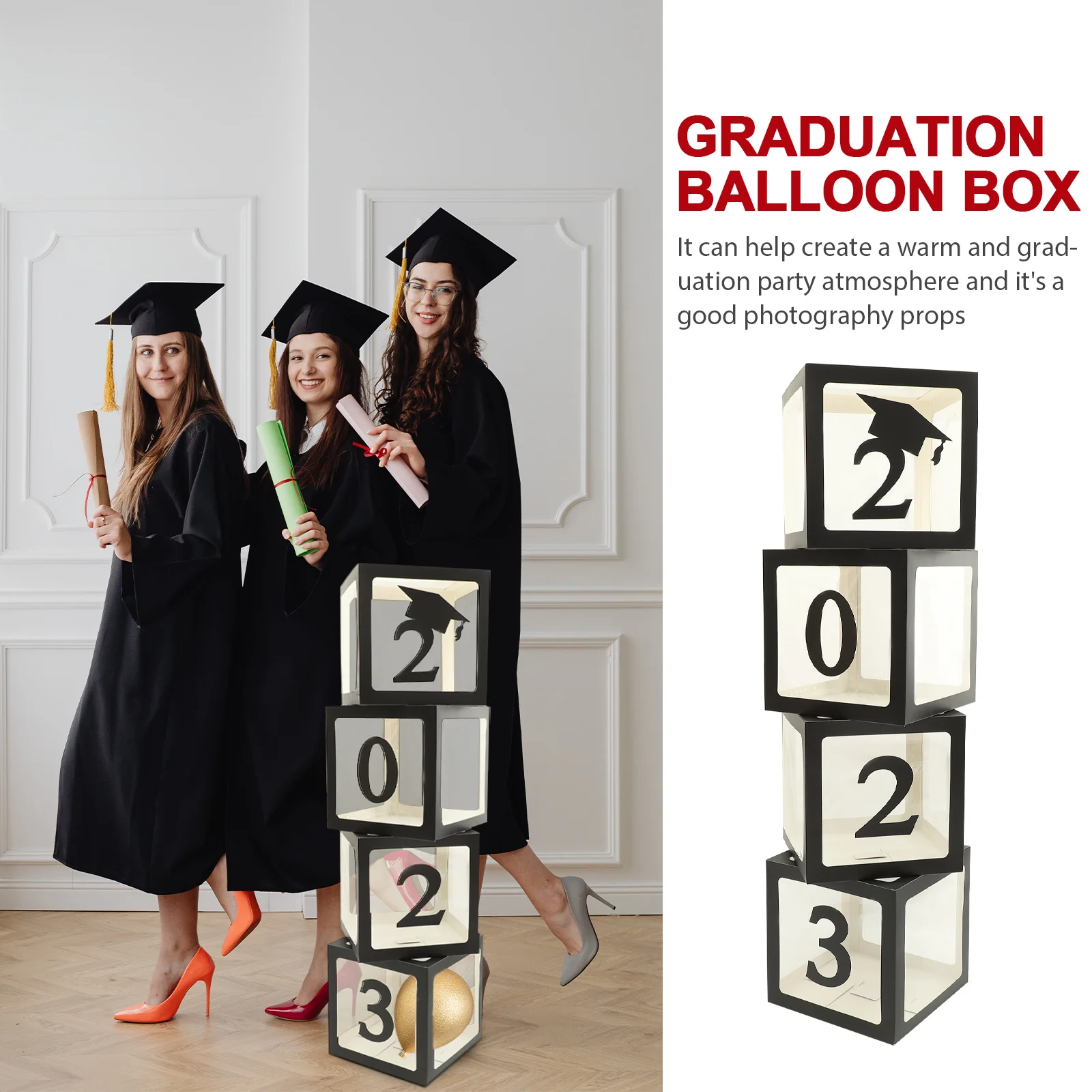 

4pcs Graduation Balloon Boxes Golden Box Ornament Stylish Photo Props Transparent Balloon Boxes Decorative