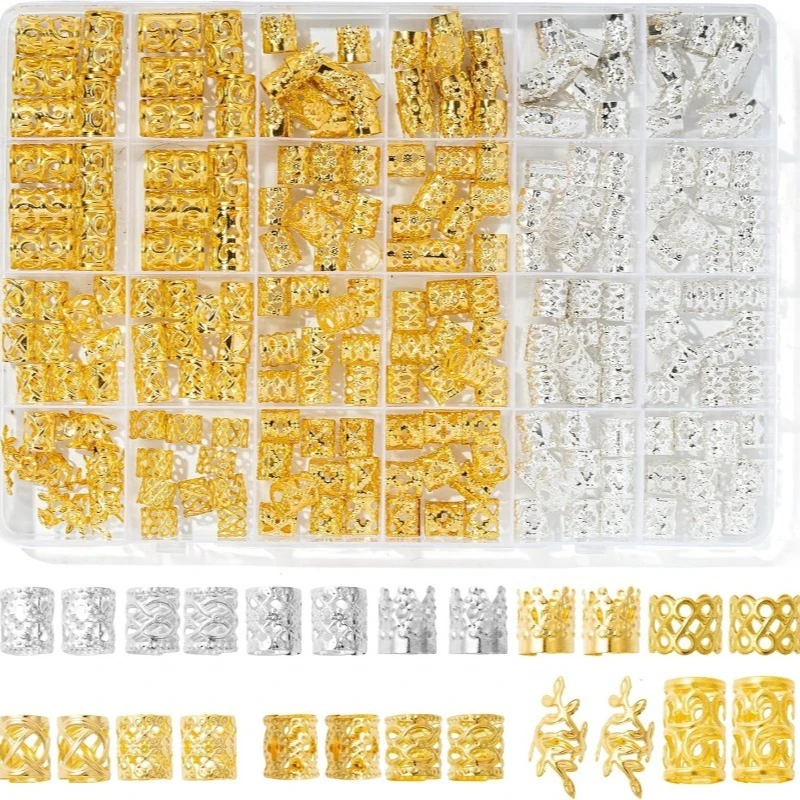 

Gold Silver Dreadlock Hair Rings 220Pcs Hollow Metal for Wedding Birthday Ballroom Party Braids Elegant Non Slip Lightweight
