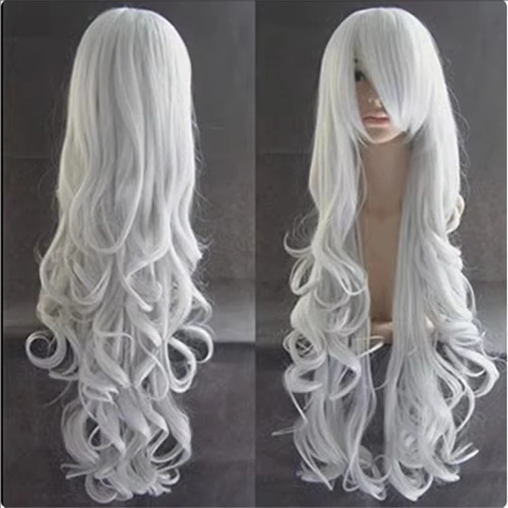 

Wig 80CM long curly hair, high-temperature silk, white curly hair