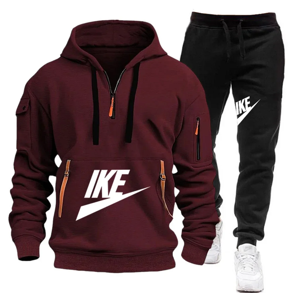 2024 New Men\'s Autumn Winter Sets Zipper Hoodie+Pants Pieces Casual Tracksuit Male Sportswear Brand Clothing Sweat Suit