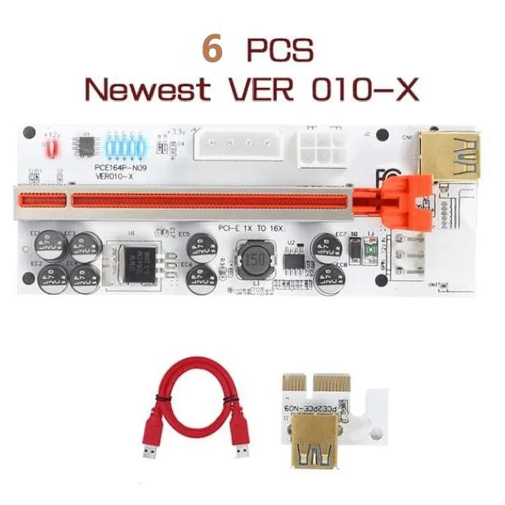 6PCS USB 3.0 PCI-E Riser Card VER010-X Express Riser for Video Card X16 Extender PCI-E Riser Card for Mining, Red