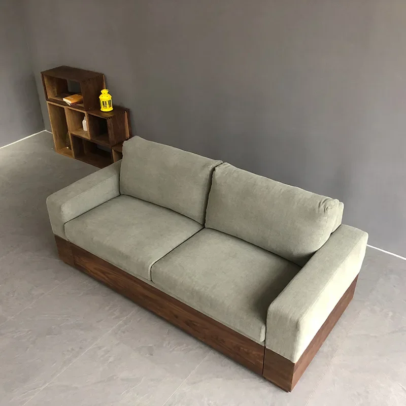Retro wabi sandy wind walnut down multi-functional storage push-pull sofa bed fabric sofa