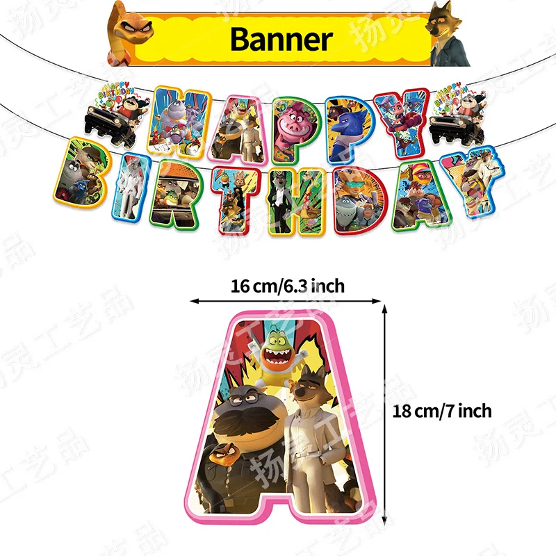 Conjunto de decorações de festa de aniversário Bad Guys com banner bolo topper balões pendurados redemoinhos