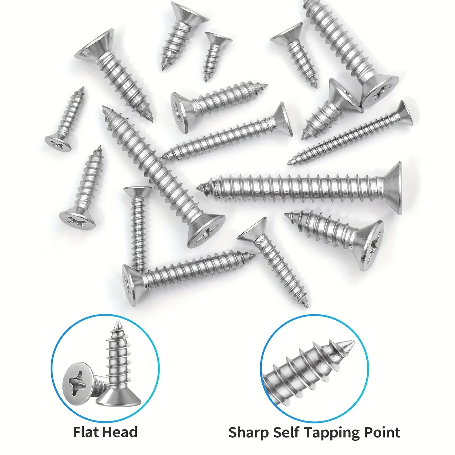 100PCS M4 Stainless Steel Flat Head Self-Tapping Screws High-Hardness Cross Screws Set for Home Decoration And Industrial Use