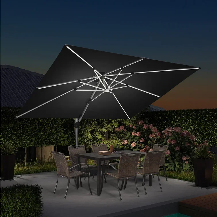 Customization logo10FT Cantilever Aluminum Frame Patio Umbrella360 Rotation &Tilting Beach Umbrella & Bases Metal Carton Package