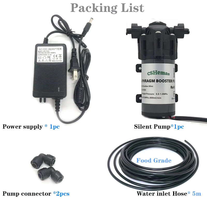 DC24V RO Micro Diaphragm Booster Pump 50GPD + 5M 1/4\'\' Tube for Garden Sprayer Misting Automatic Reverse Osmosis Water System