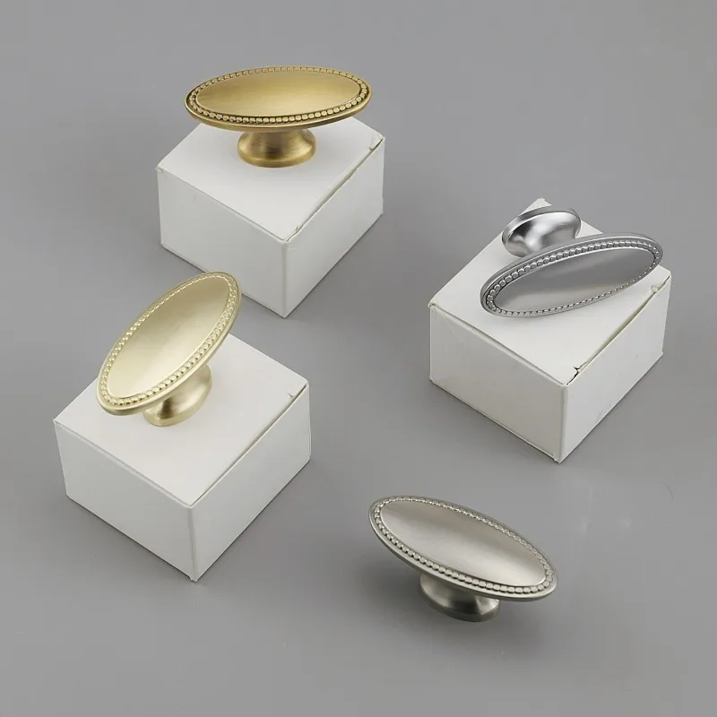 French Retro Oval Bead Edge Single Hole Antique Style Light Luxury Zinc Alloy Cabinet Wardrobe Cabinet Door Drawer Handle