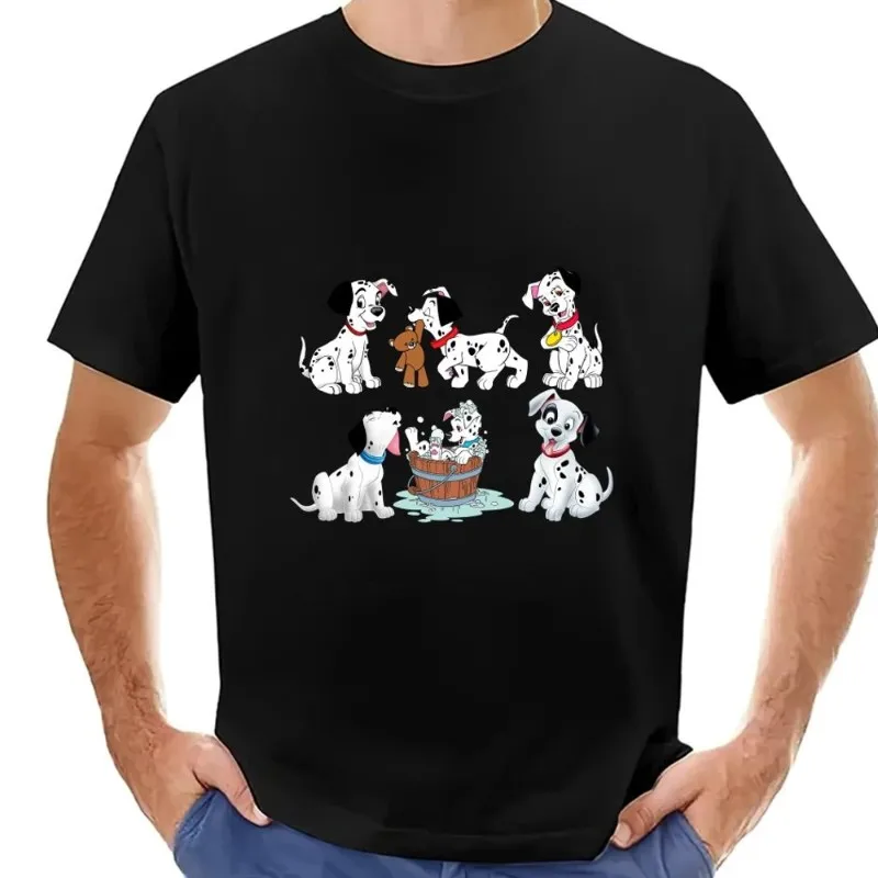 MINISO Disney One Hundred and One Dalmatians T Shirt Men Couple Combination Women Clothes Short Sleeve Collar Fashion Cotto