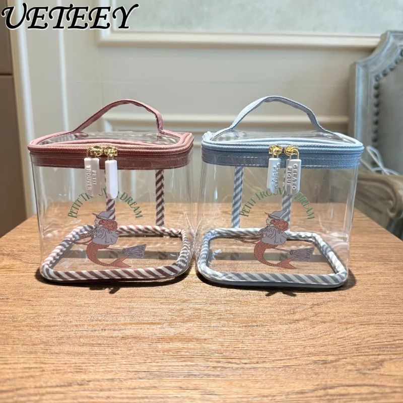 

Cartoon Printed Letters Makeup Storage Bag Sweet Girl Fashion Versatile Travel Transparent Cosmetic Bags Box Mini Handbag