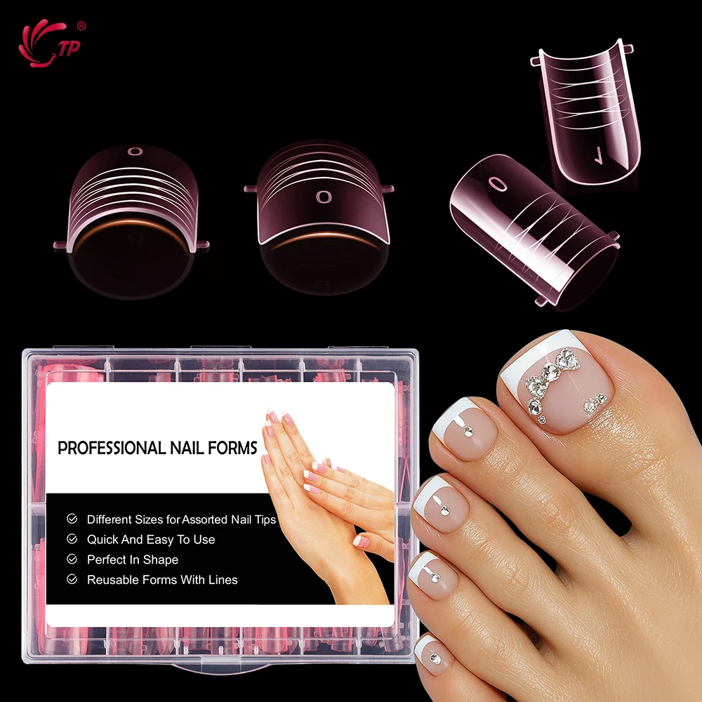 Tp 120 pçs formas duplas molde de unhas do dedo do pé cobertura completa dicas falsas poli moldes de gel de unhas acrílico formas superiores para extensão formas de unhas