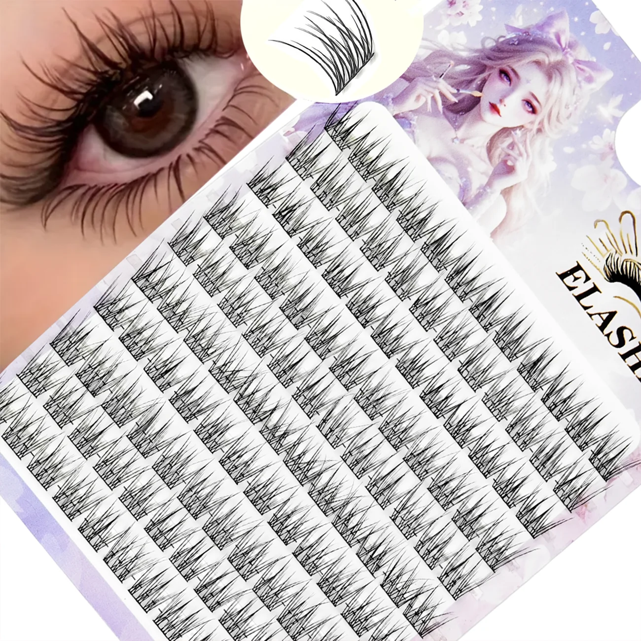 Clusters de cílios de ponta dividida, 10 fileiras, 120 peças, mais suave, mais leve, elipse, extensões de cílios planos, clusters diy, mega volume, reutilizável, indivi