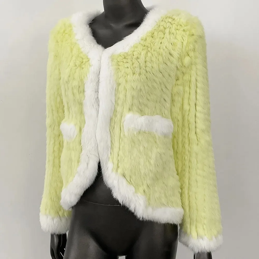 OFTBUY réel manteau de fourrure de lapin Femme chaud vraie veste de fourrure nouveau tricoté à manches longues printemps décontracté véritable hiver épais vêtements d'extérieur Femme