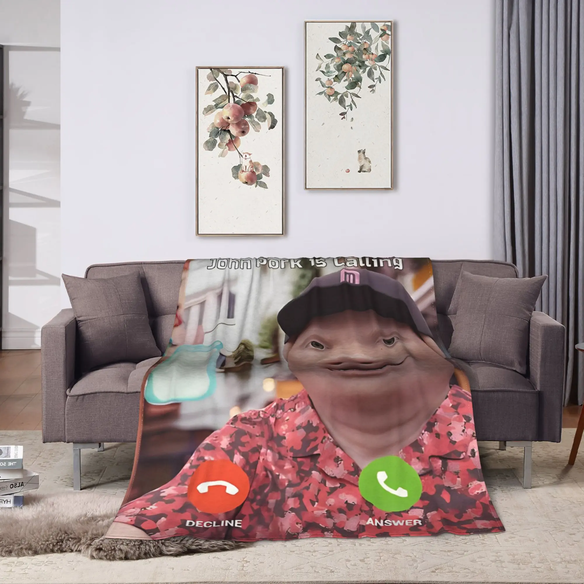Camping John Pork Is Calling Answer Call Phone Pig Throw Blanket  Flannel Bedspread For Bedroom Fashion Sofa Bed Cover