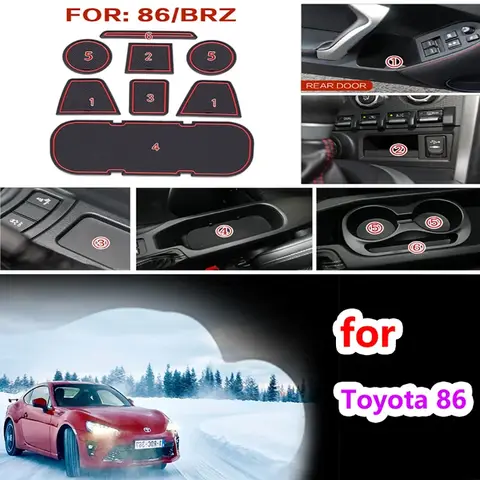 Estera de Copa con ranura para puerta de goma antideslizante para Toyota 86 Subaru BRZ GT86 FT86 Scion FR-S 2012 ~ 2019, accesorios de alfombrilla con ranura para puerta, pegatinas