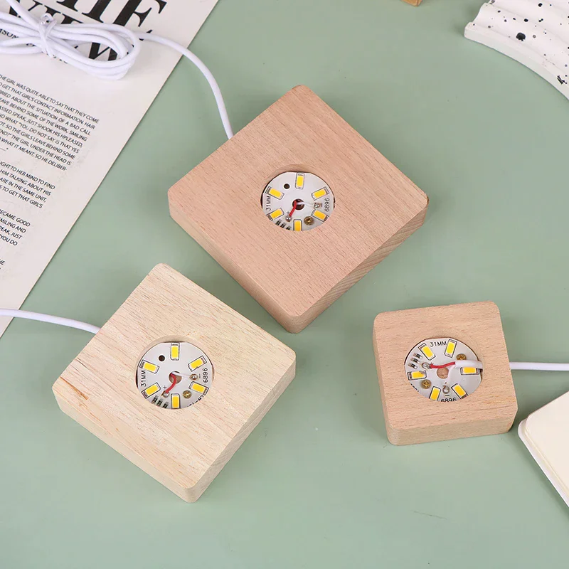 

5/6/7/8/9/10 см светодиодная лампа из цельного дерева, квадратный ночник, USB-держатель для ламп, держатель для светильников «сделай сам», настольные украшения, декоративная лампа